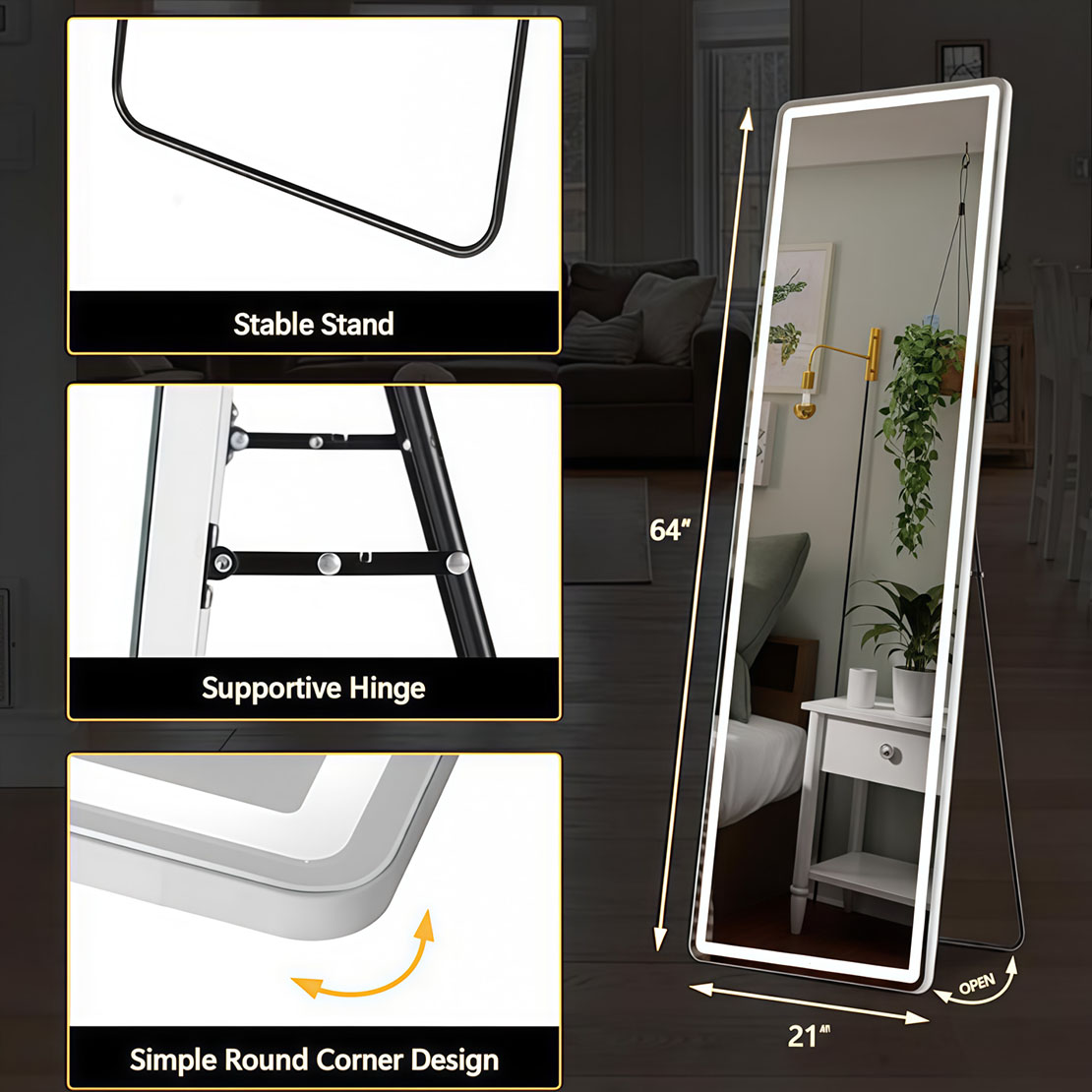 Full Length Dressing Mirror with LED Lights