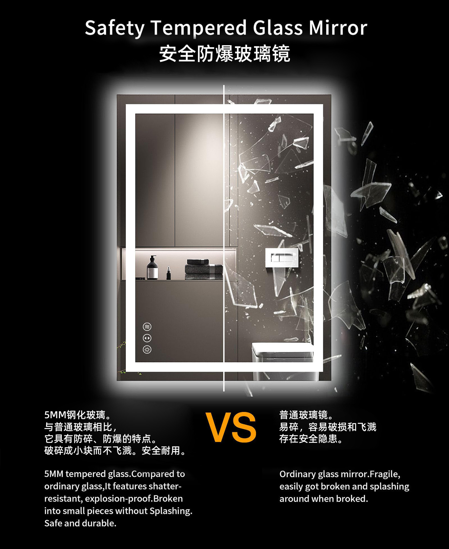 Square Bathroom Mirror with LED Lights