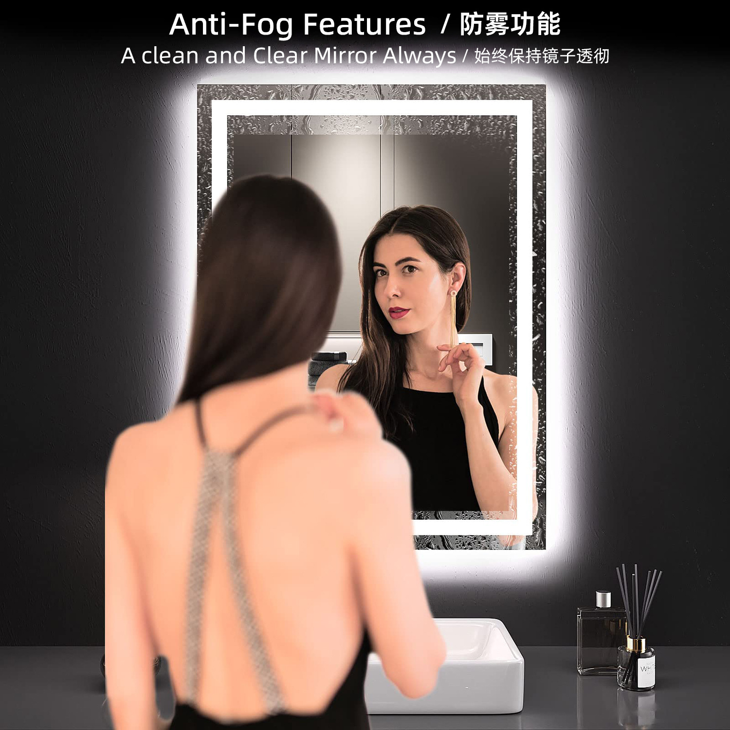 Square Bathroom Mirror with LED Lights