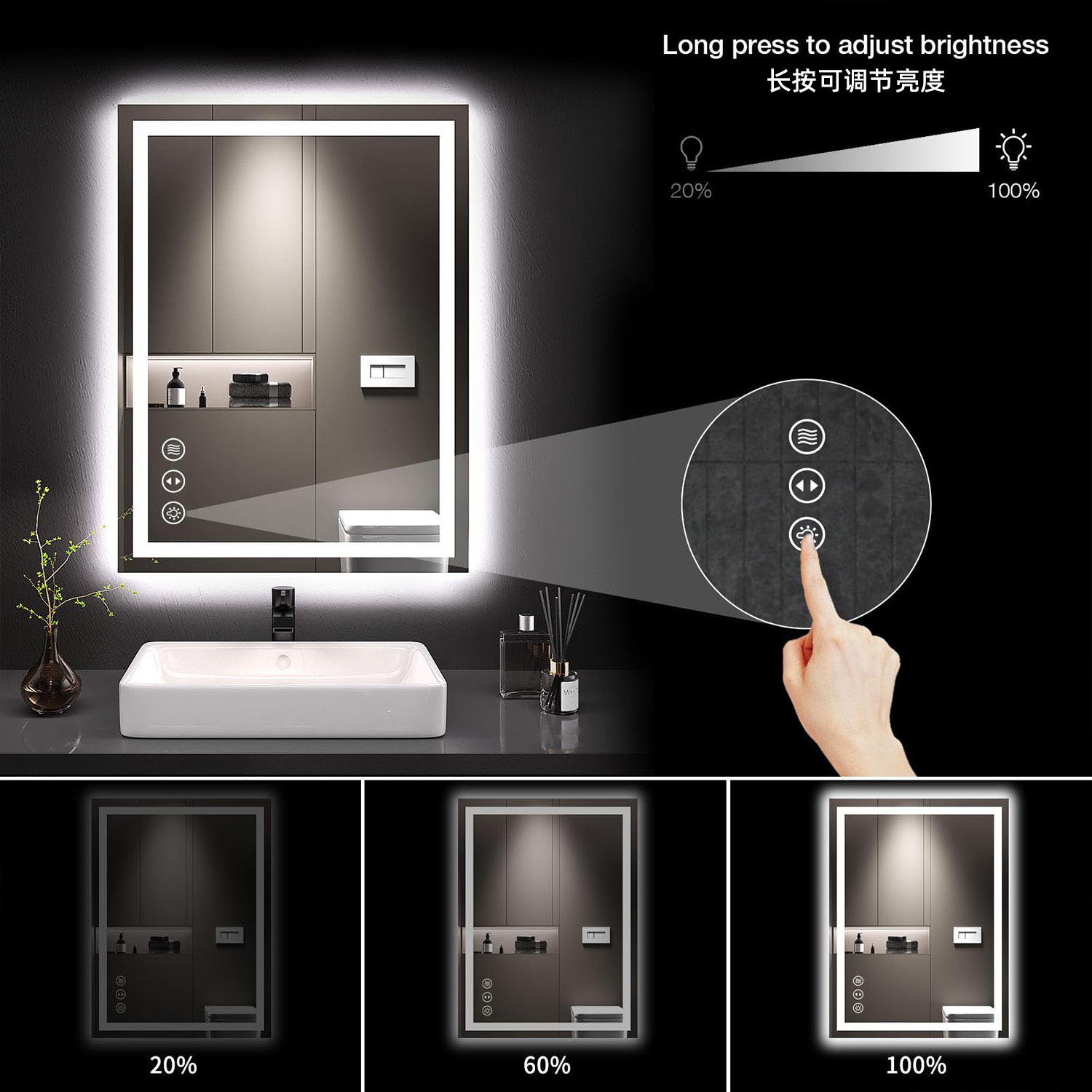 Square Bathroom Mirror with LED Lights