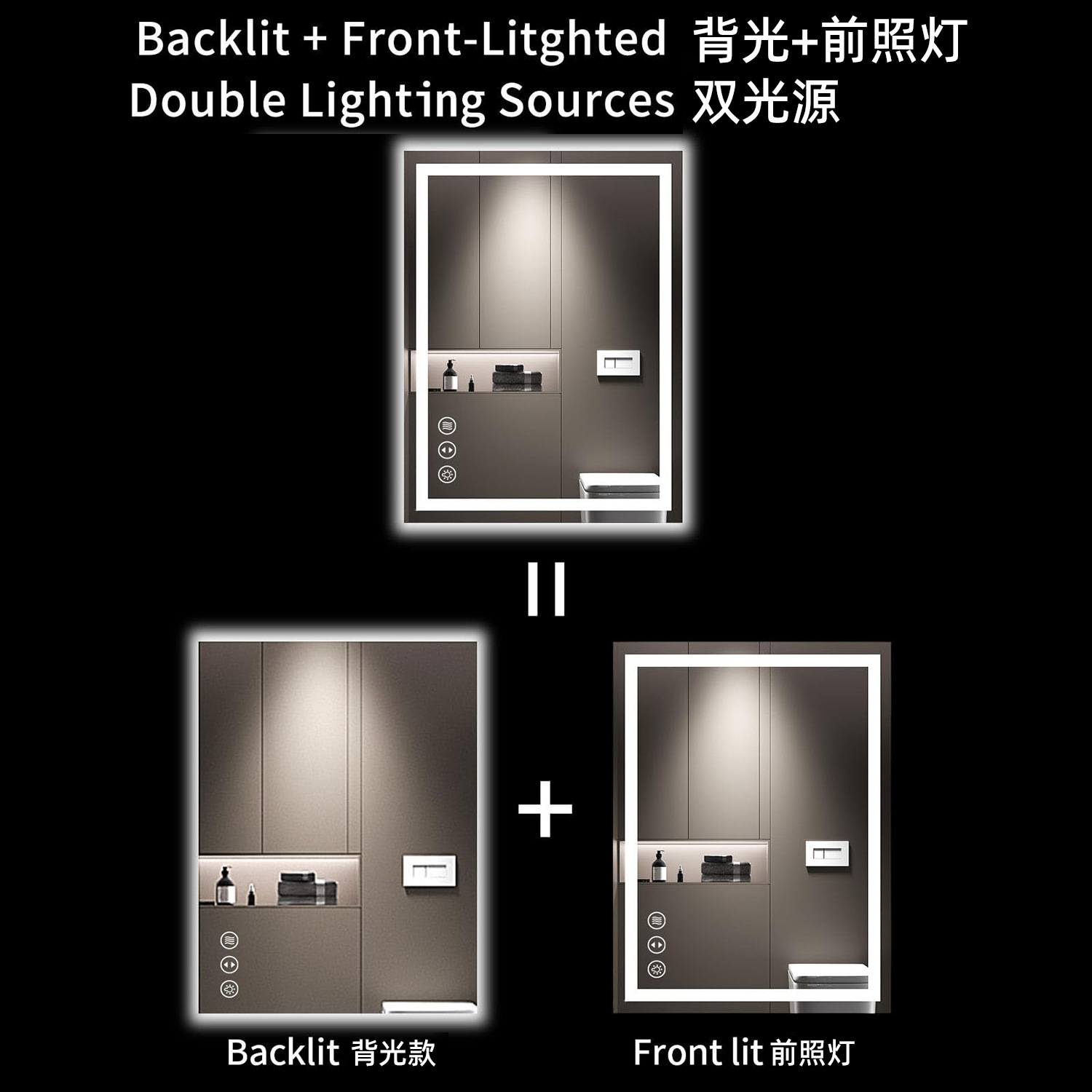 Square Bathroom Mirror with LED Lights